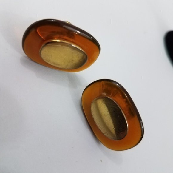 Amber Faux Gold Tone Clip On Earrings Screw Back T - Picture 5 of 8